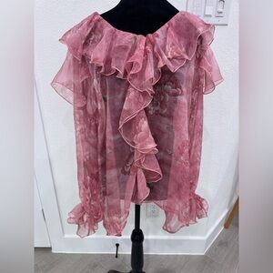 N BY NANCY Floral Romantic Boho Ruffle Sheer Pink Top Size Large NWT